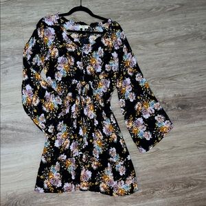 Kori Black Floral Long Sleeve Dress with Pink & Mustard Flowers